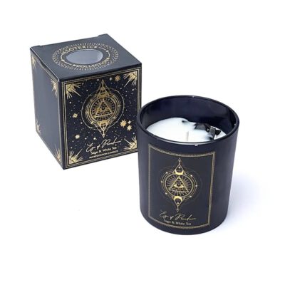 soja kaars manifestatiekaars edelstenen essentiële olie Eye of providence Sage White Tea