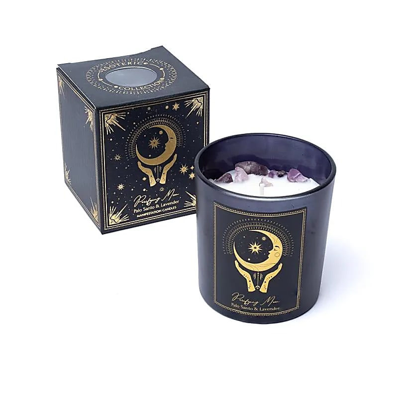 soja kaars manifestatiekaars edelstenen essentiële olie purifying moon Palo Santo & Lavender
