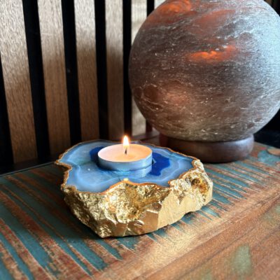 Agaat waxinehouder goud